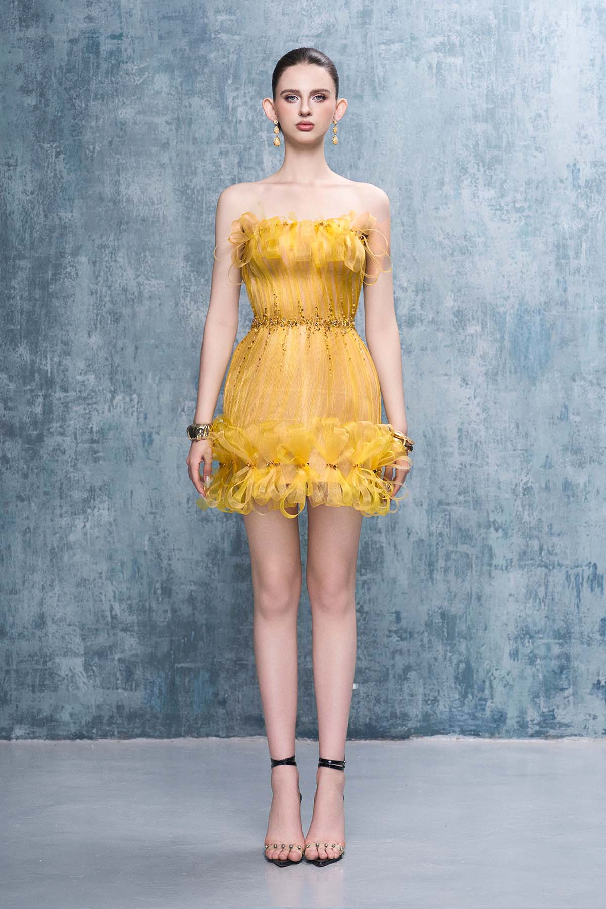 Goldie Strapless Ruched Mini Dress With Crystal-Embellished Bows