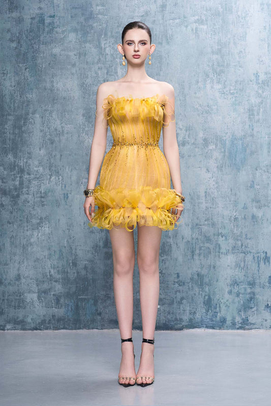 Goldie Strapless Ruched Mini Dress With Crystal-Embellished Bows