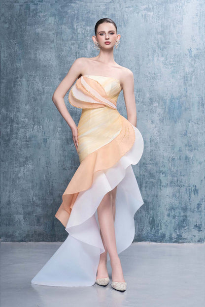 Gracie Strapless Layered Maxi Dress With Asymmetric-Hem
