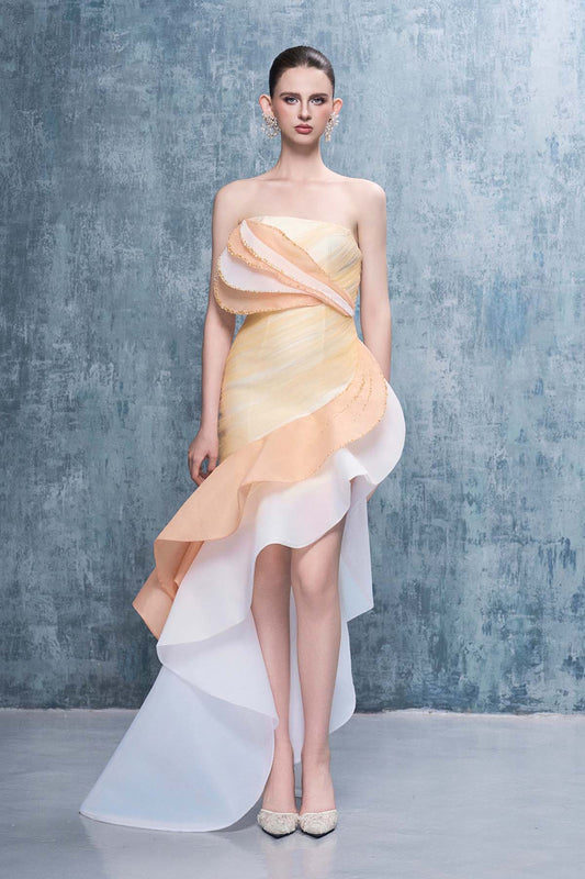 Gracie Strapless Layered Maxi Dress With Asymmetric-Hem
