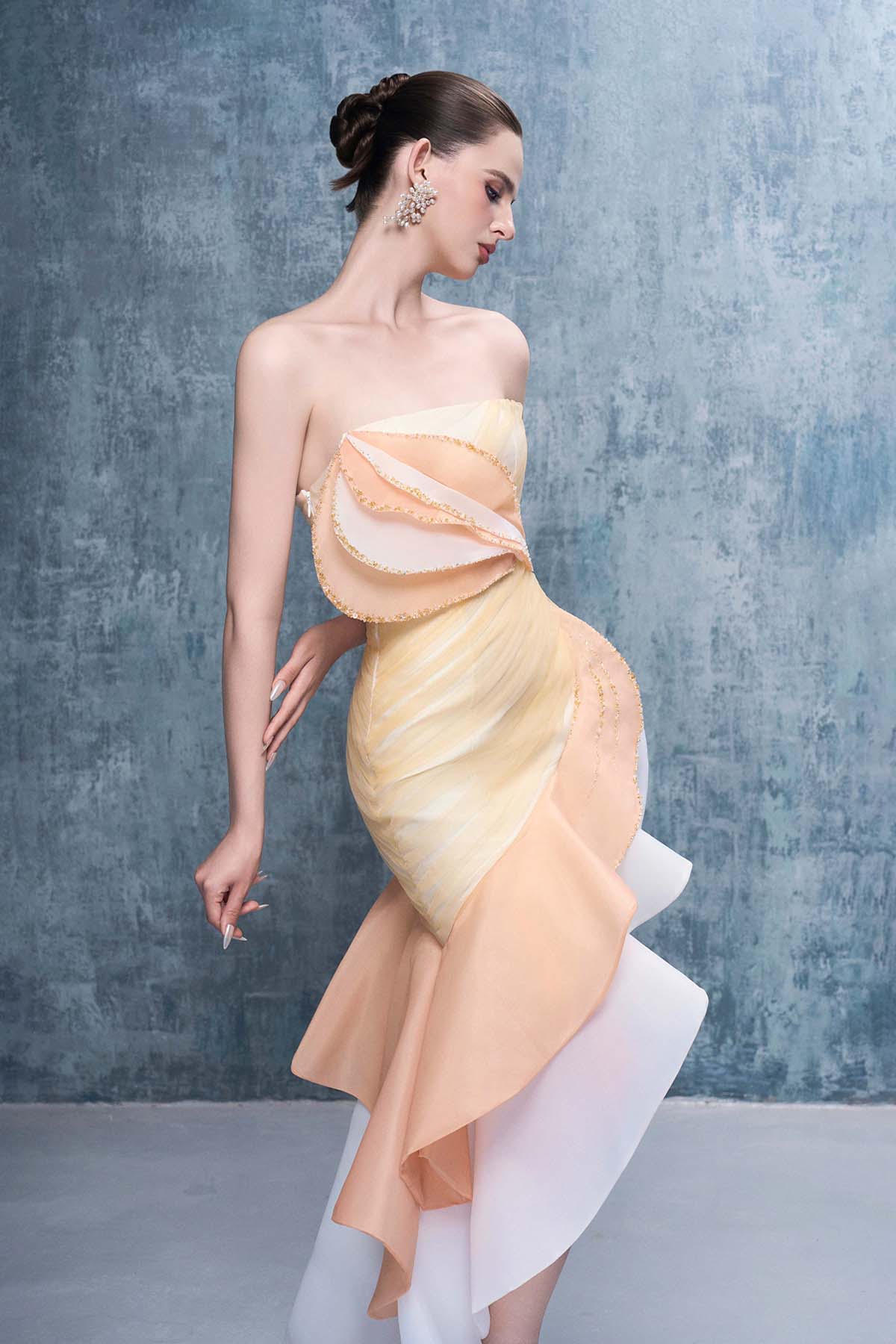 Gracie Strapless Layered Maxi Dress With Asymmetric-Hem