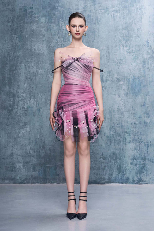 Harper Mesh Off-Shoulder Mini Dress With Ombré Details