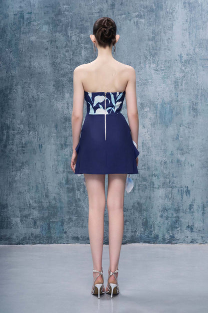 Veda Bandeau 3D Calla Lily Floral Mini Dress