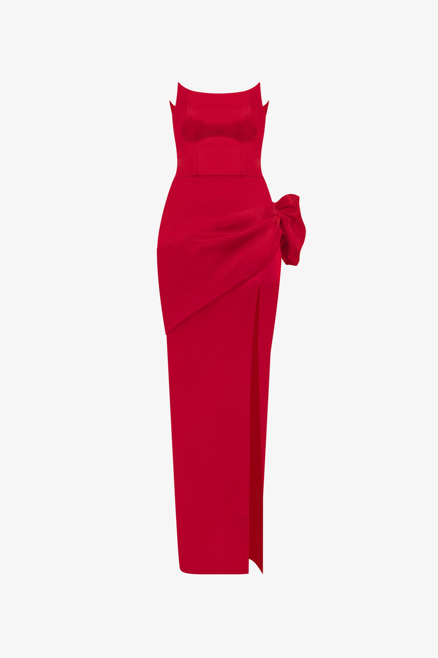 Nightfall Bow Accent Silk Body-Hugging Maxi Dress Nightfall Bow Accent Silk Body-Hugging Maxi Dress
