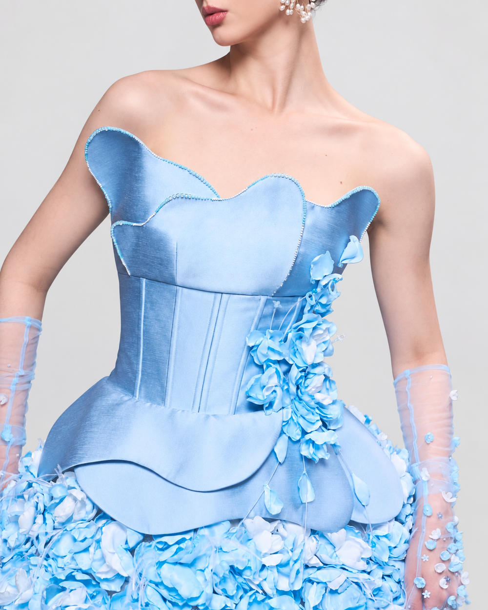 Chateau Strapless Mesh and Floral Accents Gown