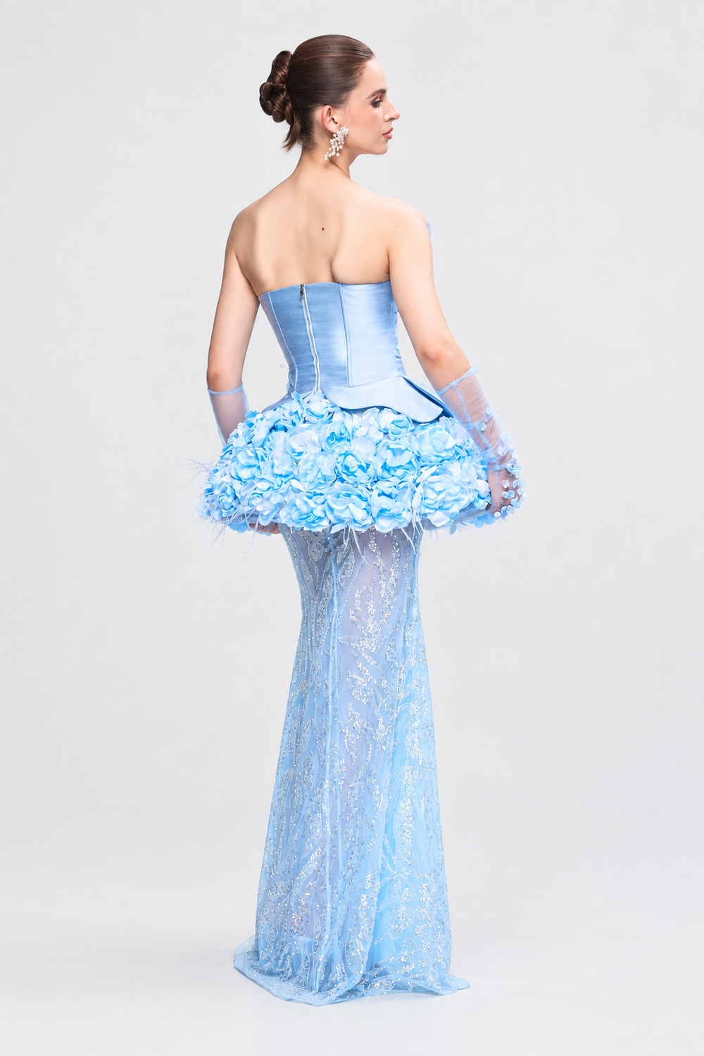 Chateau Strapless Mesh and Floral Accents Gown