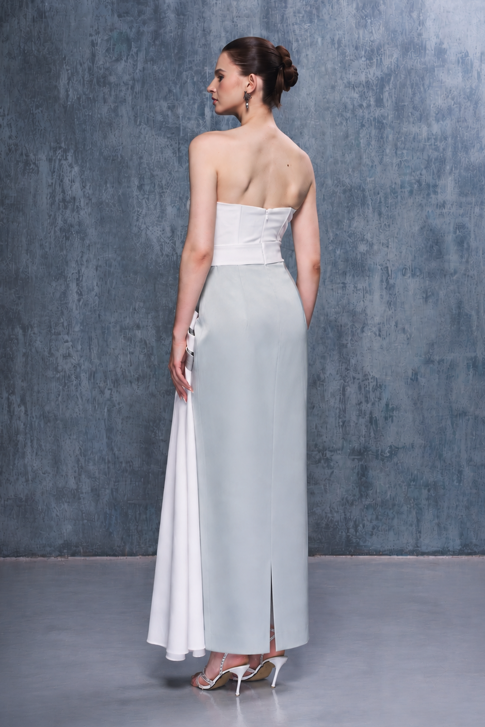Nadia Asymmetrical Neckline Draped Maxi Dress With Side Train
