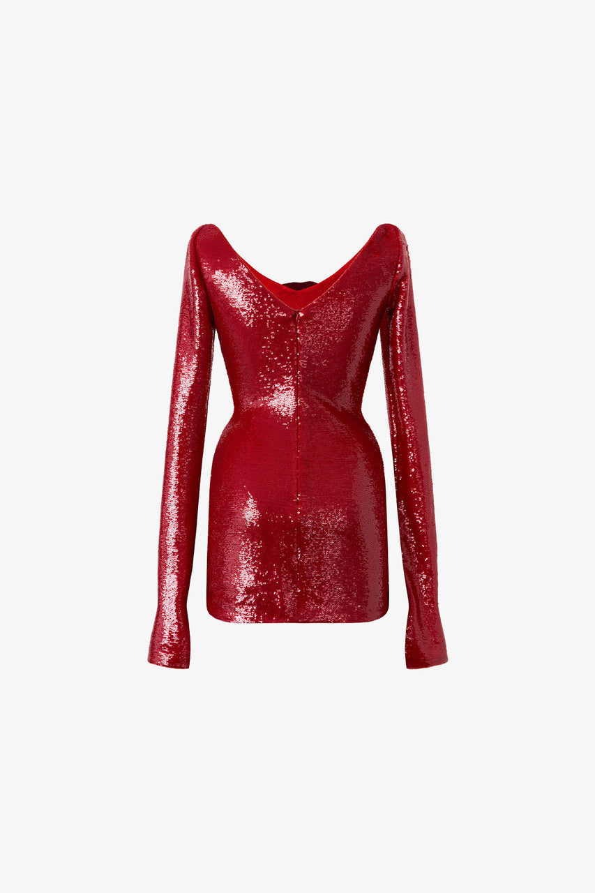 فستان Enchantress قصير بأكمام طويلة من الترتر ومزين بتطريزات الزهور