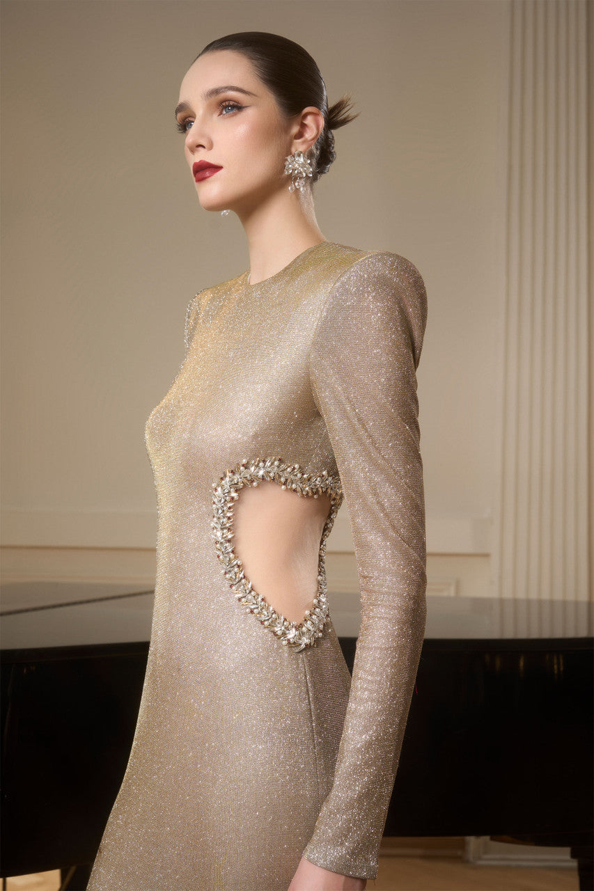 Chrome Shimmering Elegance Heart Cut-Out Gown