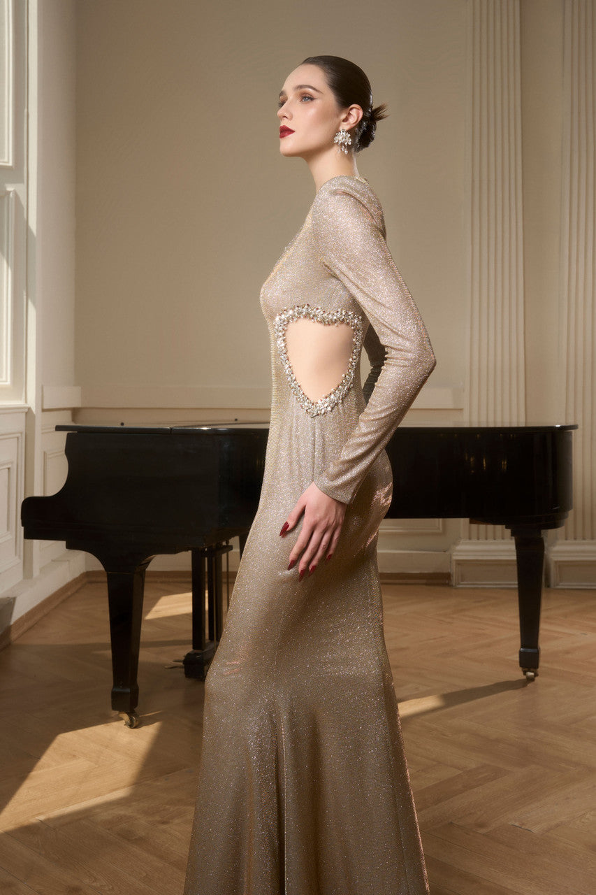Chrome Shimmering Elegance Heart Cut-Out Gown kalisa Chrome Shimmering Elegance Heart Cut-Out Gown kalisa