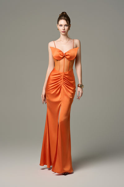 mesh corset dress Solene Silk Mesh Corset Ruched Front Gown