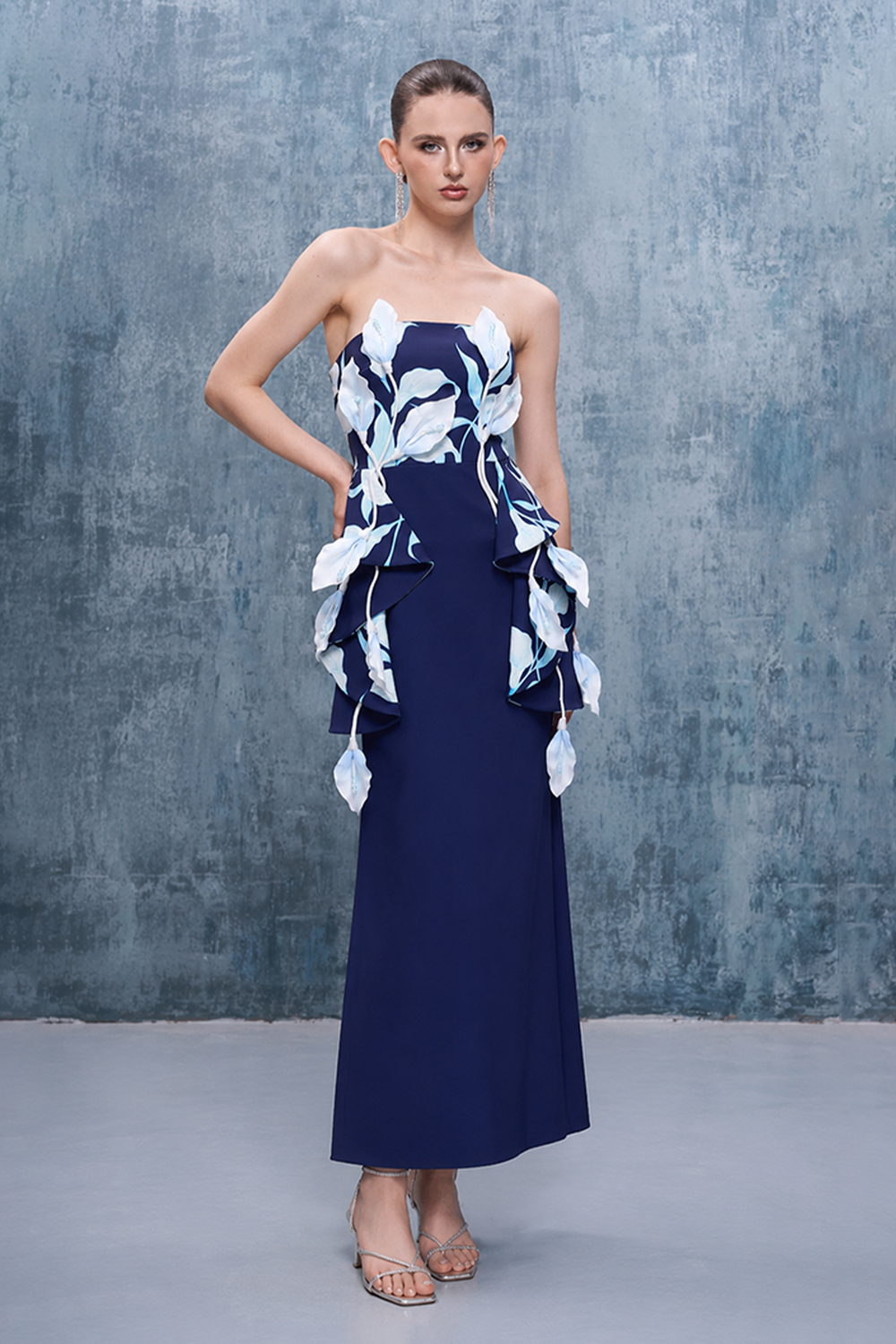 Inen Bandeau 3D Calla Lily Floral Maxi Dress
