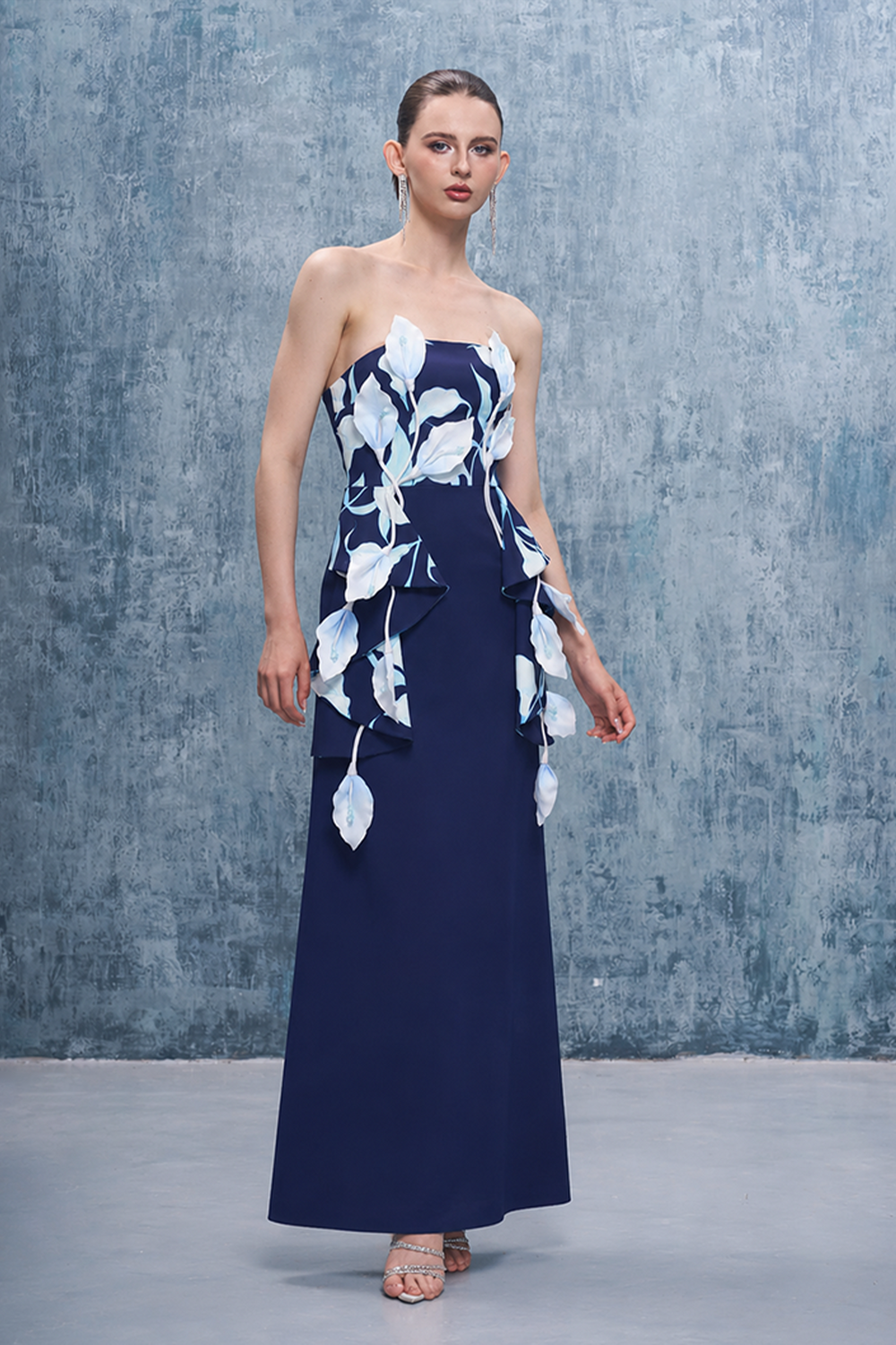 Inen Bandeau 3D Calla Lily Floral Maxi Dress