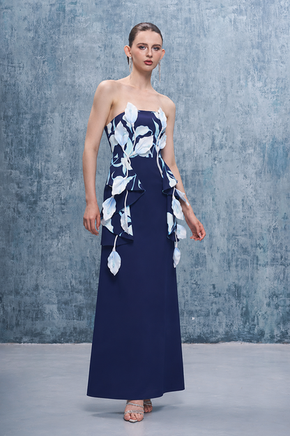 Inen Bandeau 3D Calla Lily Floral Maxi Dress