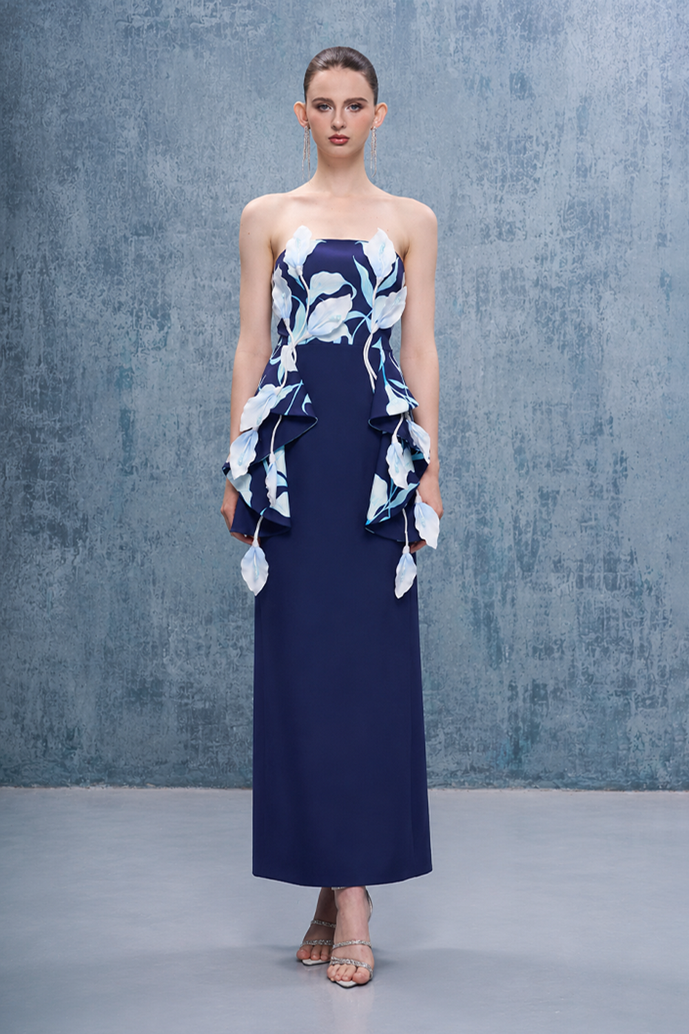 Inen Bandeau 3D Calla Lily Floral Maxi Dress
