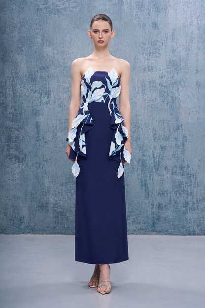 Inen Bandeau 3D Calla Lily Floral Maxi Dress