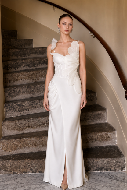 Papillon Spaghetti Straps Corset Front Slit Maxi Dress