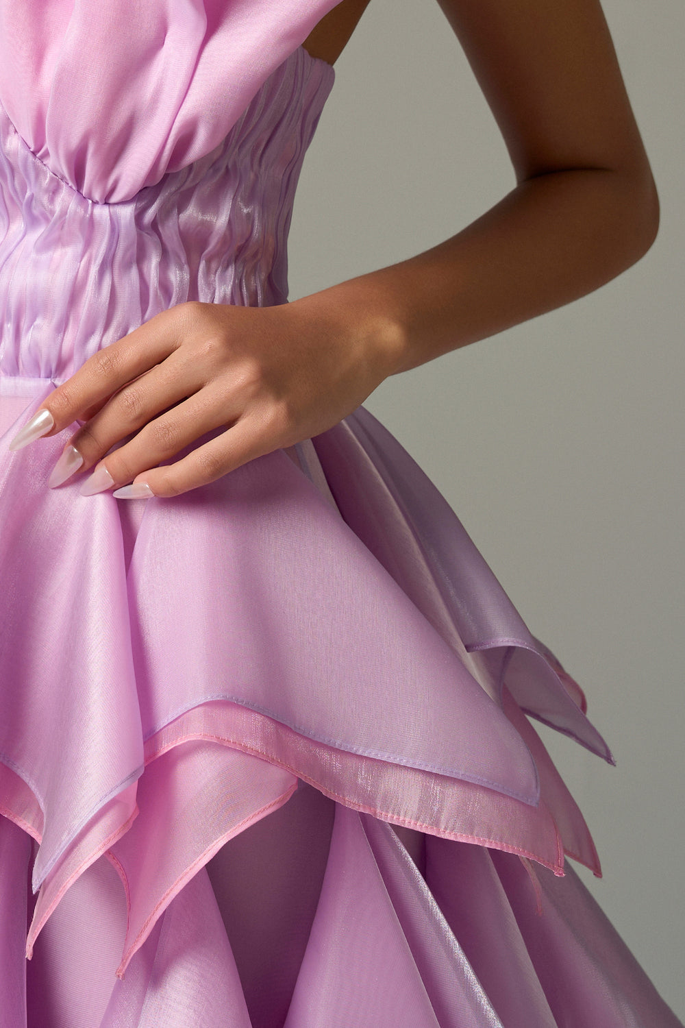 Liliana Strapless Structured Waist Details Ruffled Maxi Dress