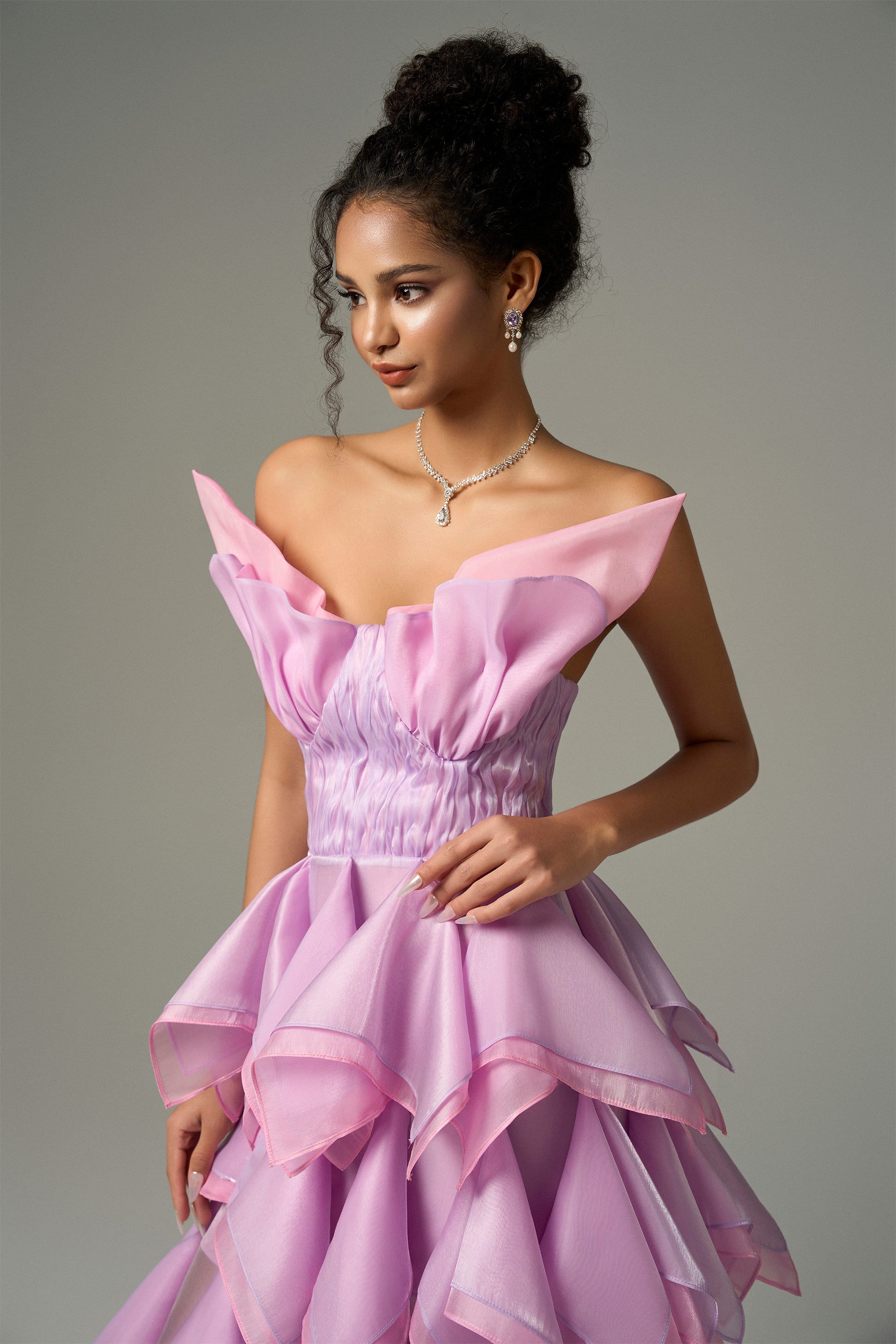 Kalisa Gala Evening Maxi Dress Strapless Ruffled Layered Skirt Purple / XL Kalisa Gala Evening Maxi Dress Strapless Ruffled Layered Skirt Purple / XL