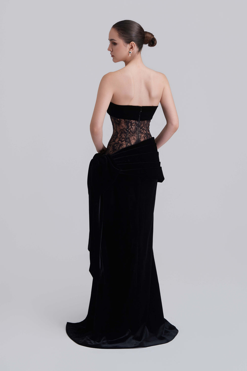 Naomi Bandeau Velvet Maxi Dress With Crystal Applique Scarf