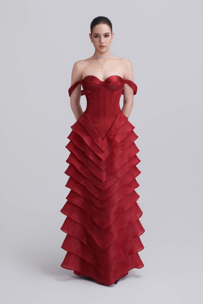 Laya Off-shoulder Sweetheart Neckline Layered Maxi Dress