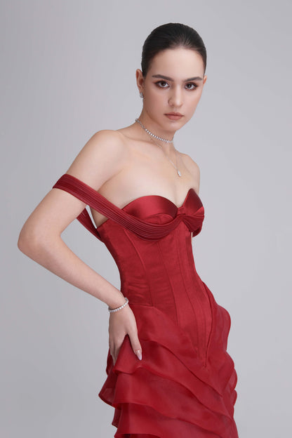 Laya Off-shoulder Sweetheart Neckline Layered Maxi Dress