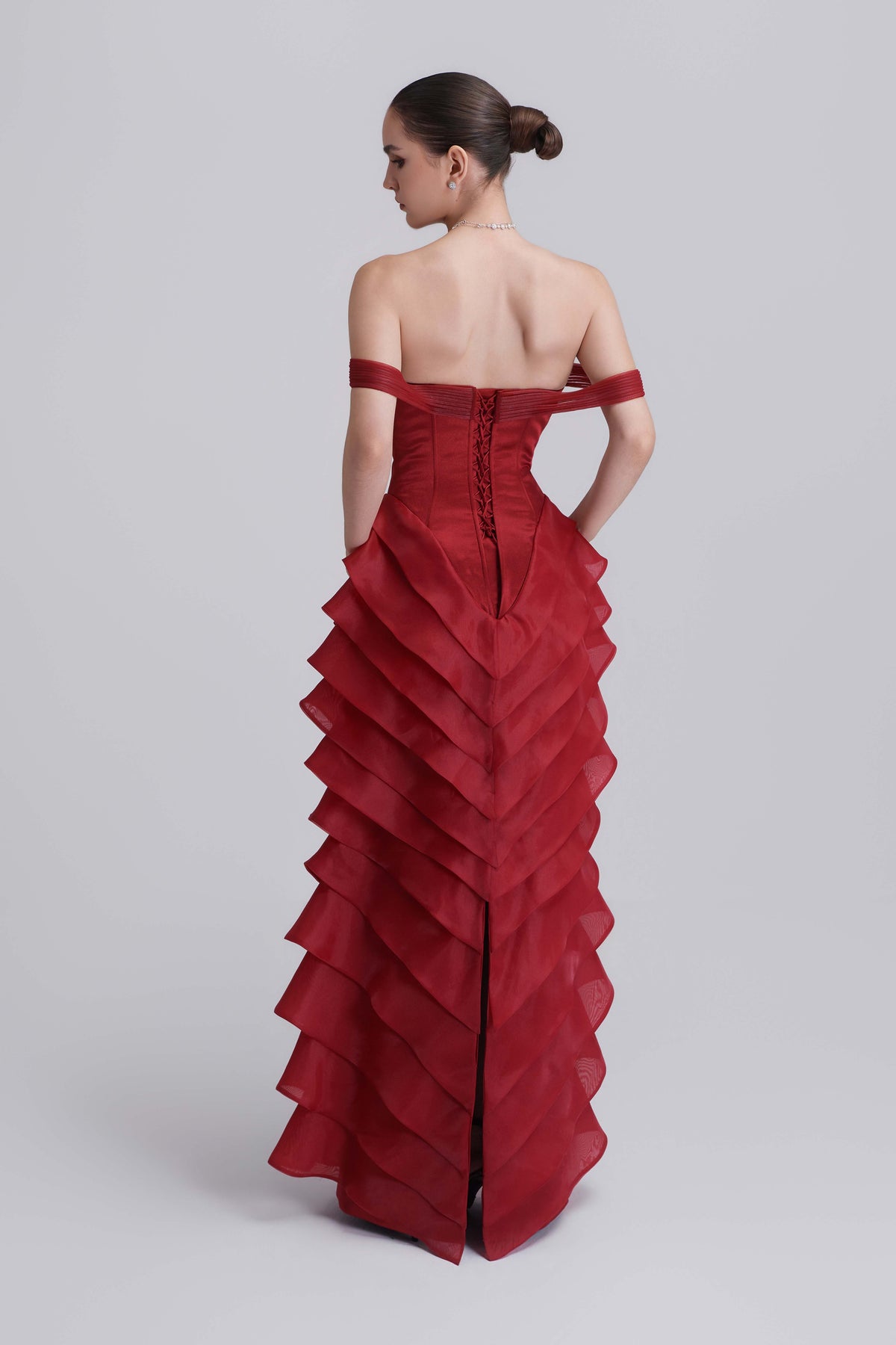 Laya Off-shoulder Sweetheart Neckline Layered Maxi Dress