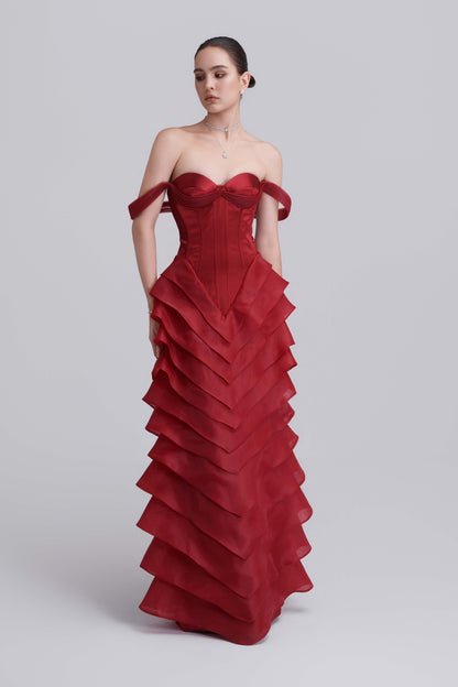 Laya Off-shoulder Sweetheart Neckline Layered Maxi Dress