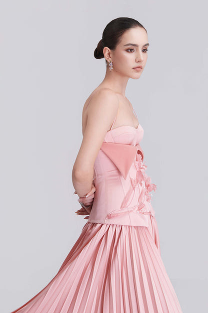 Helen Spaghetti Straps Floral 3D Silk Maxi Dress