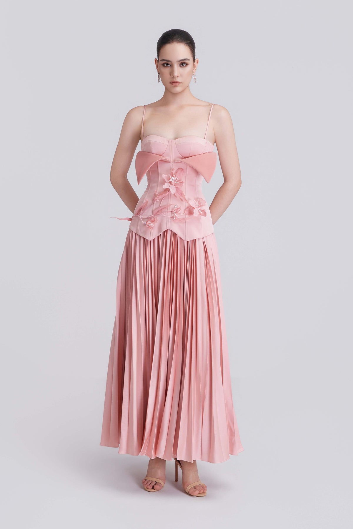 Helen Spaghetti Straps Floral 3D Silk Maxi Dress