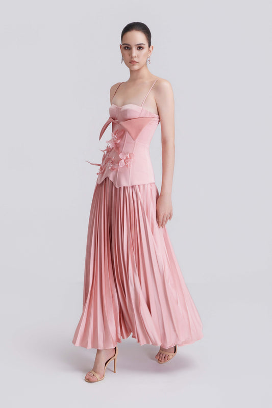 Helen Spaghetti Straps Floral 3D Silk Maxi Dress