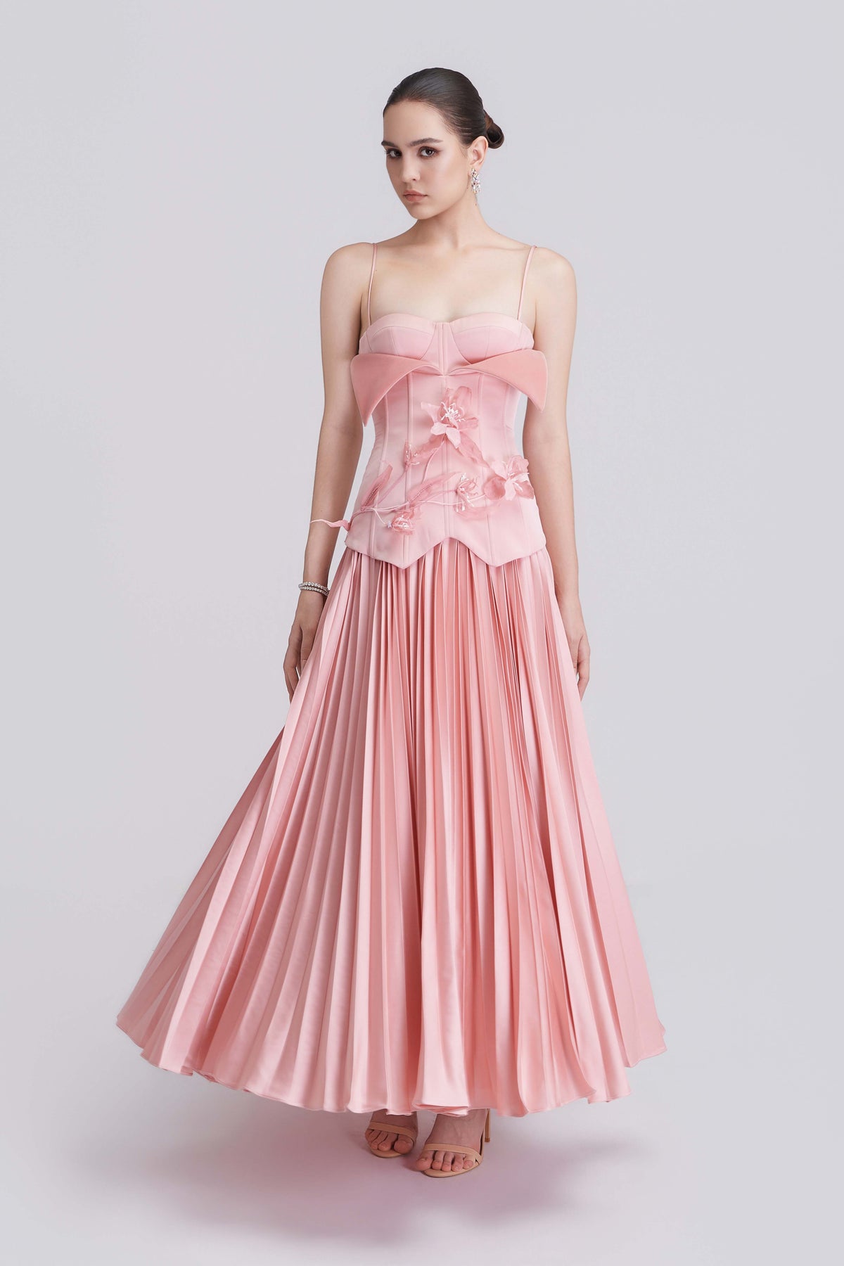 Helen Spaghetti Straps Floral 3D Silk Maxi Dress