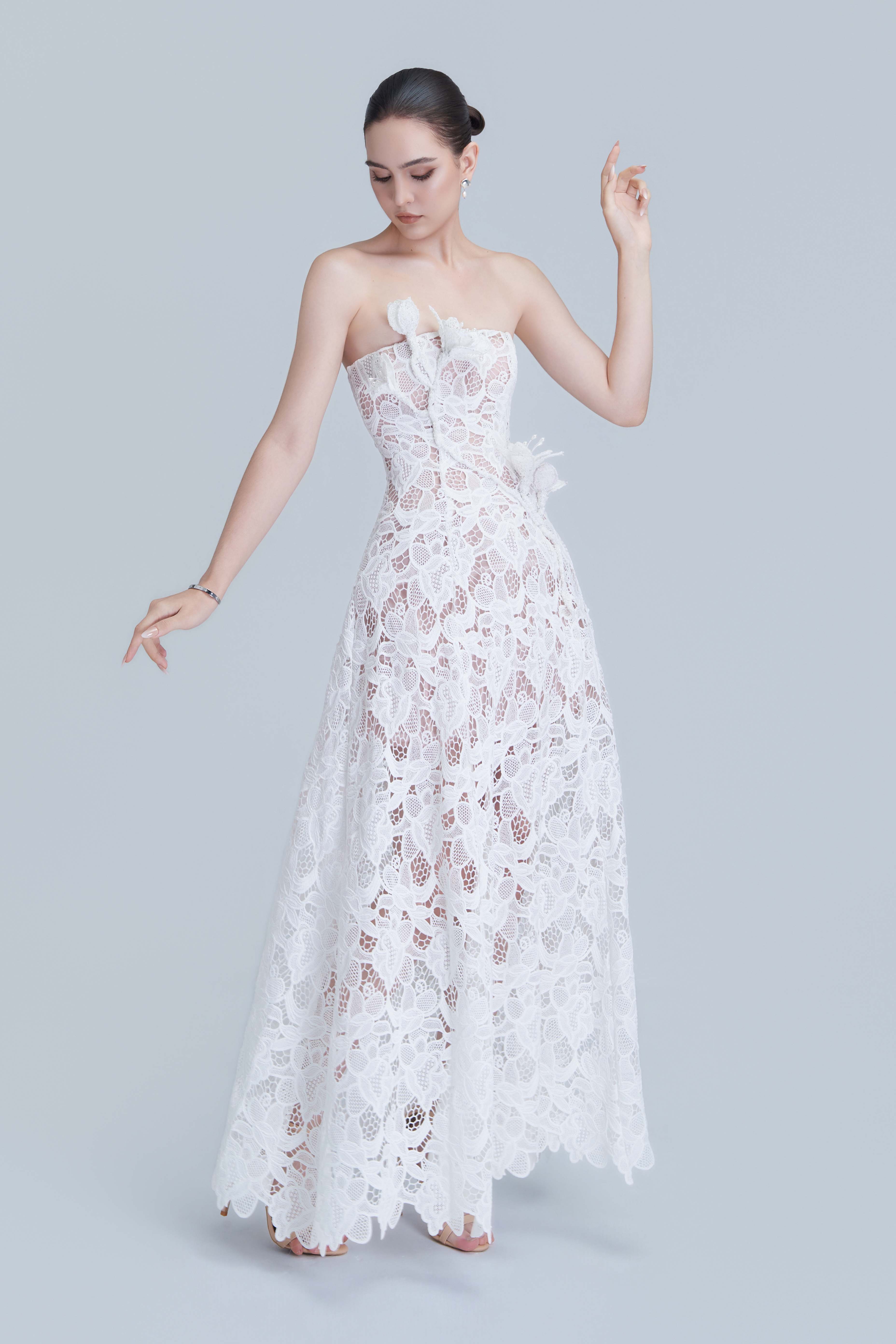 Kalisa Assia Lace Embellished Floral Bandeau Neckline Maxi Dress — product image 2