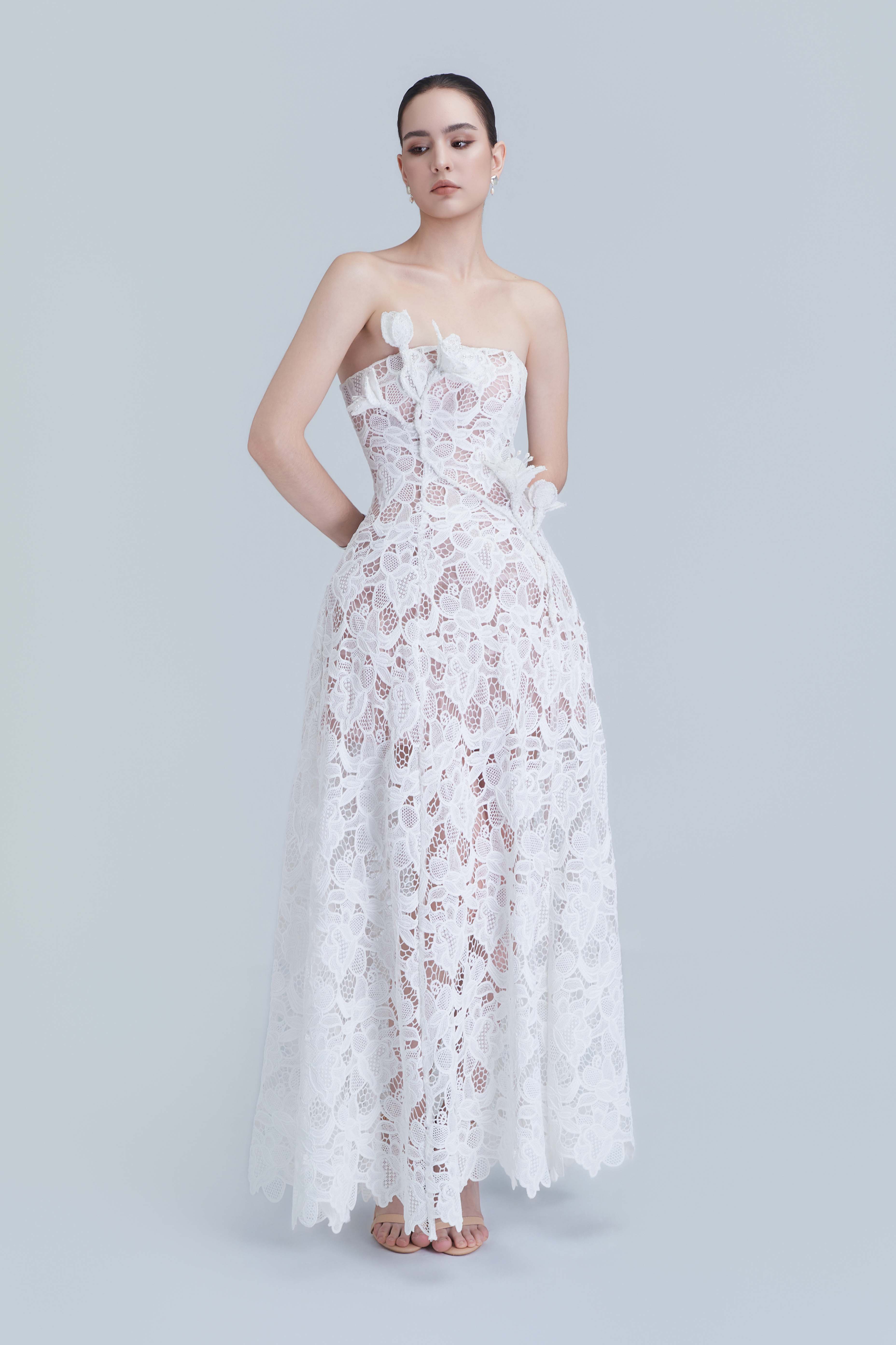 Kalisa Assia Lace Embellished Floral Bandeau Neckline Maxi Dress — product image 3