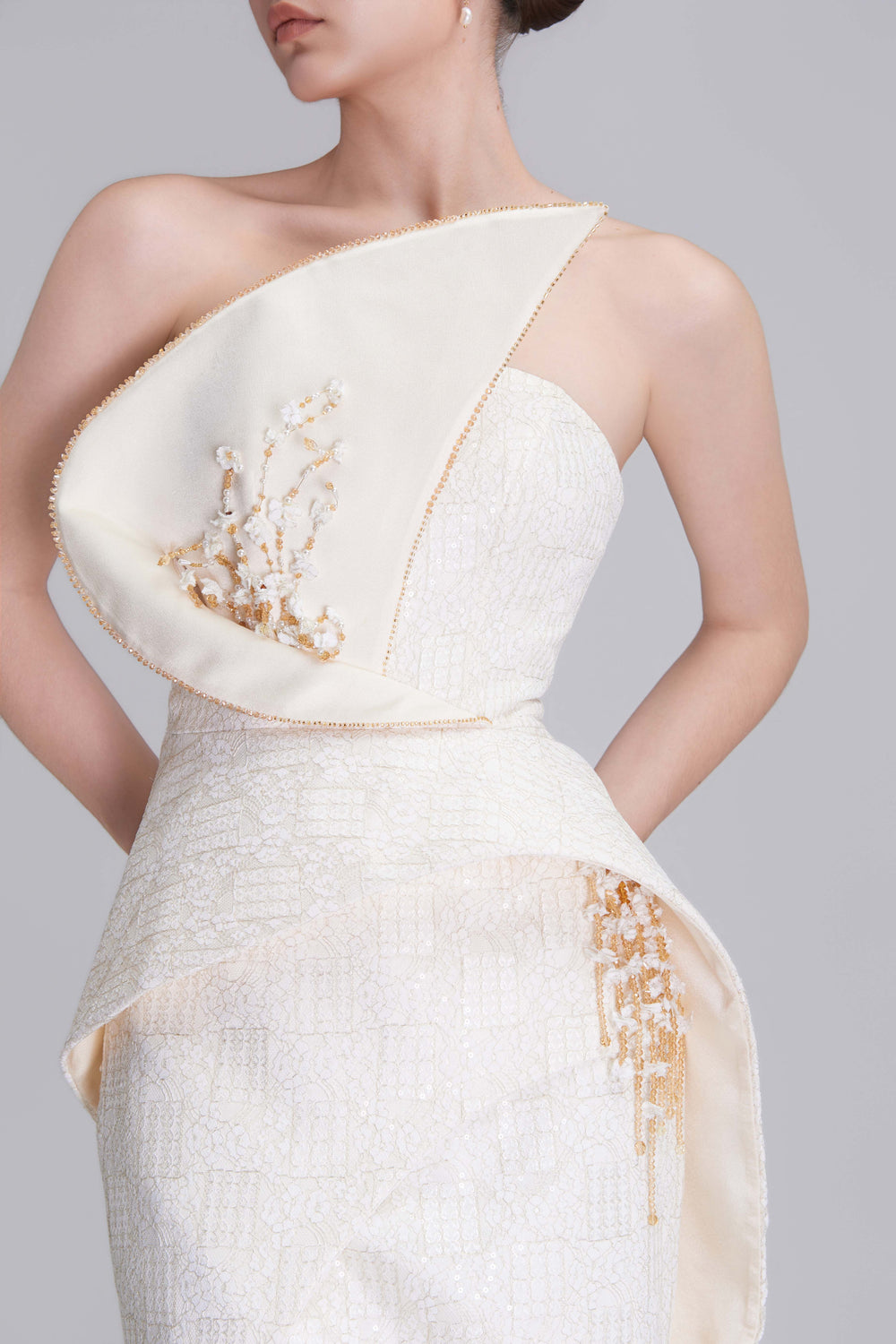 Tabitha Asymmetric Panel Embroidered Lace Maxi Dress