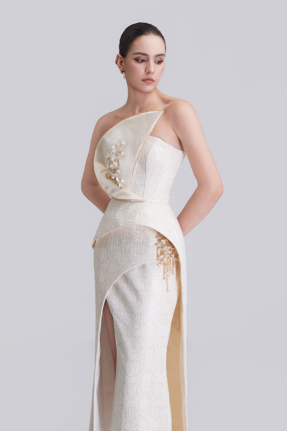 Tabitha Asymmetric Panel Embroidered Lace Maxi Dress