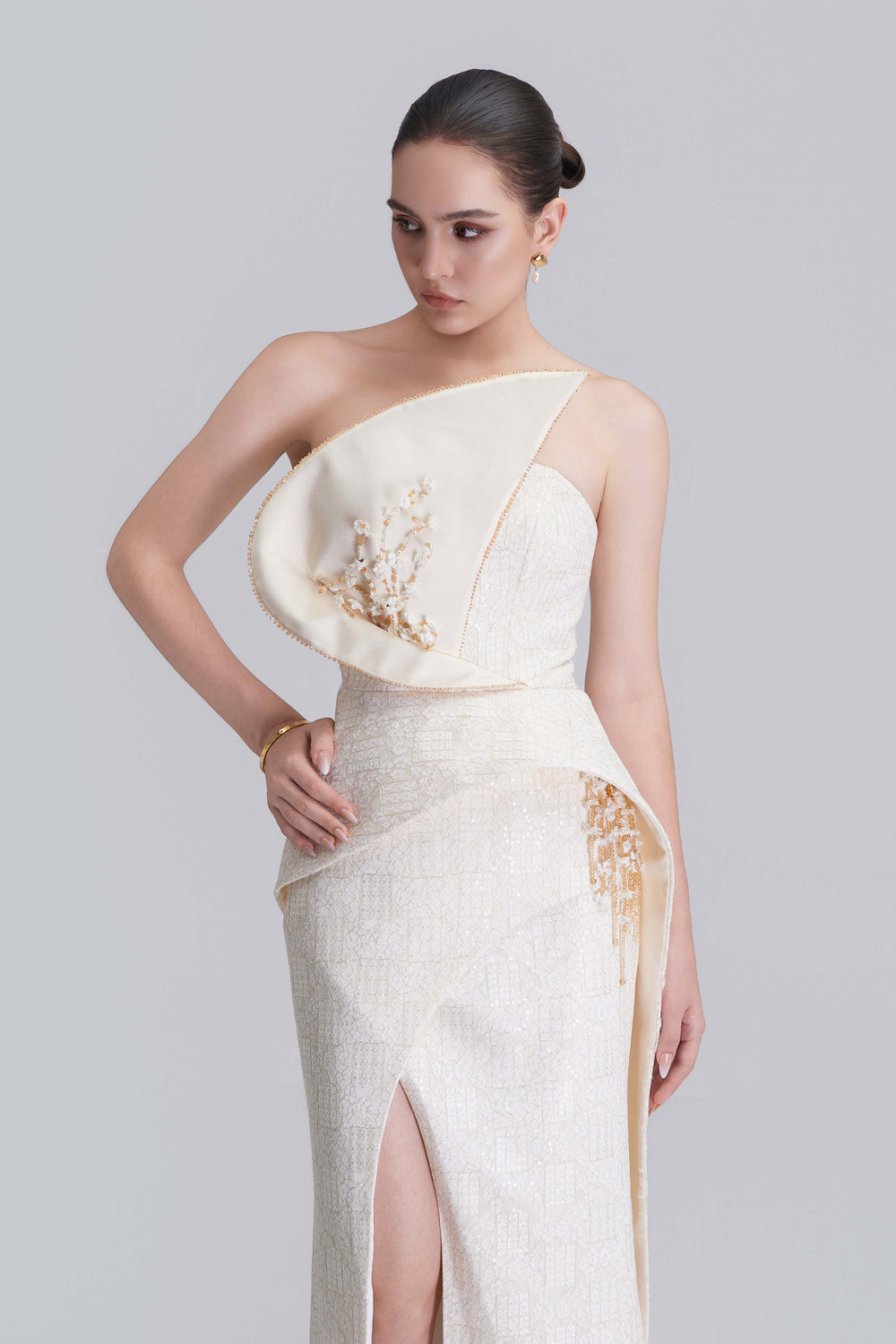 Tabitha Asymmetric Panel Embroidered Lace Maxi Dress