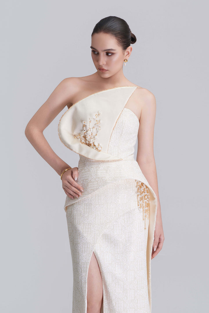 Tabitha Asymmetric Panel Embroidered Lace Maxi Dress