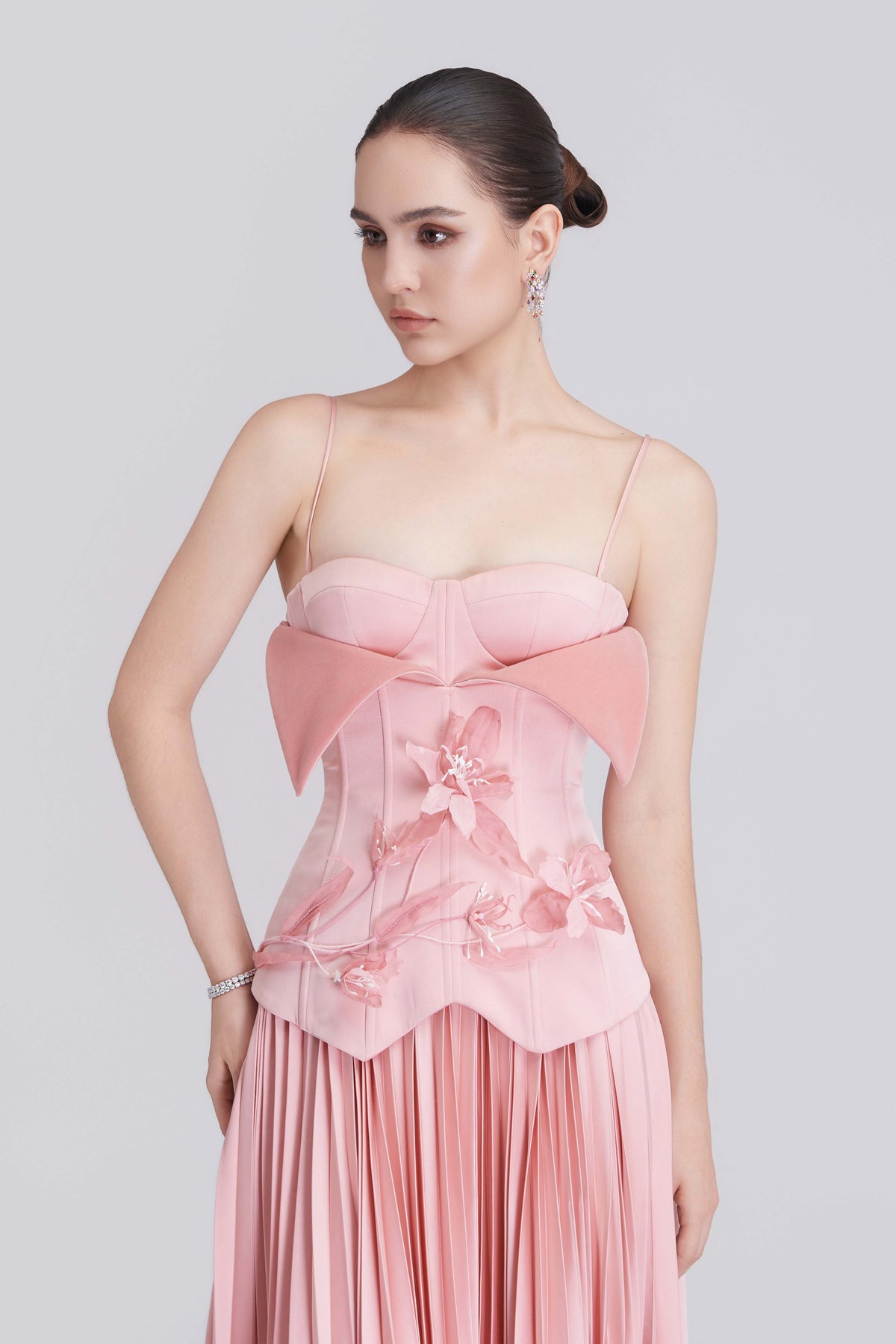 Helen Spaghetti Straps Floral 3D Silk Maxi Dress