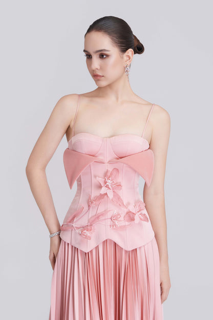Helen Spaghetti Straps Floral 3D Silk Maxi Dress