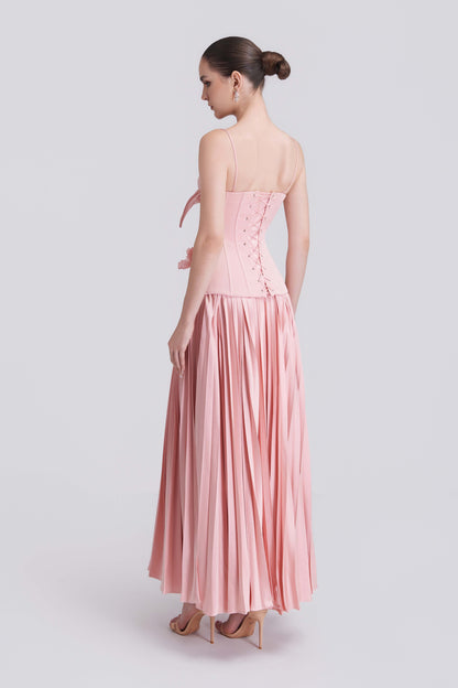 Helen Spaghetti Straps Floral 3D Silk Maxi Dress