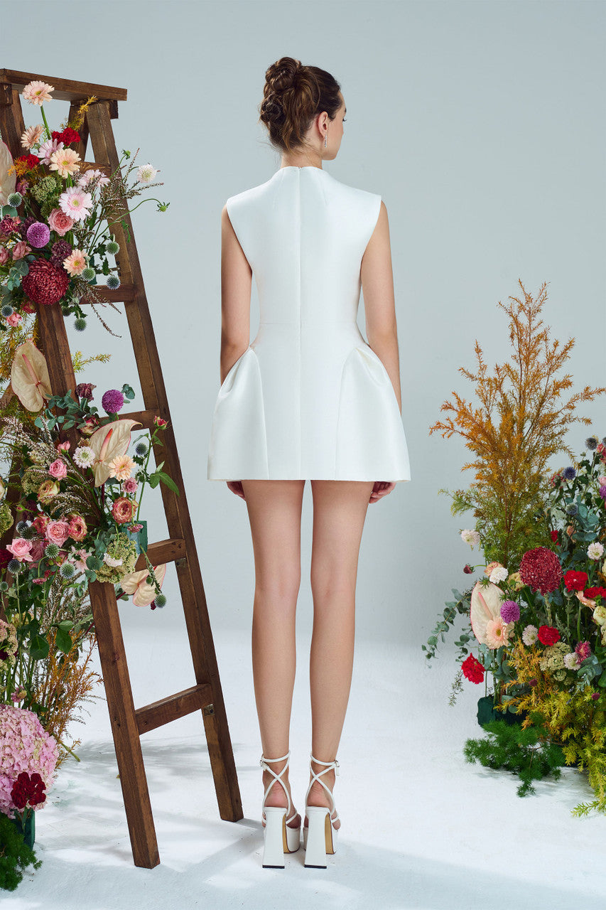 Cloud Floral Accent & Flared Hips Fit and Flare Organza Mini Dress kalisa Cloud Floral Accent & Flared Hips Fit and Flare Organza Mini Dress kalisa
