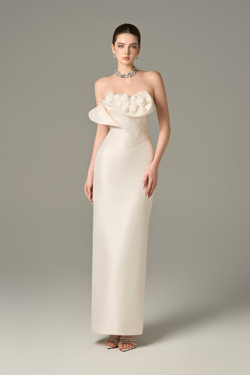 Seraphine Taffeta Bandeau Floral Embellished Maxi Dress