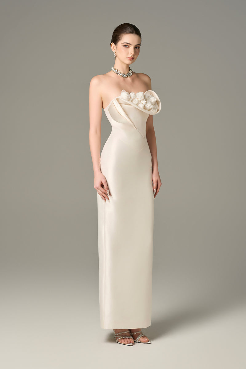 Seraphine Taffeta Bandeau Floral Embellished Maxi Dress