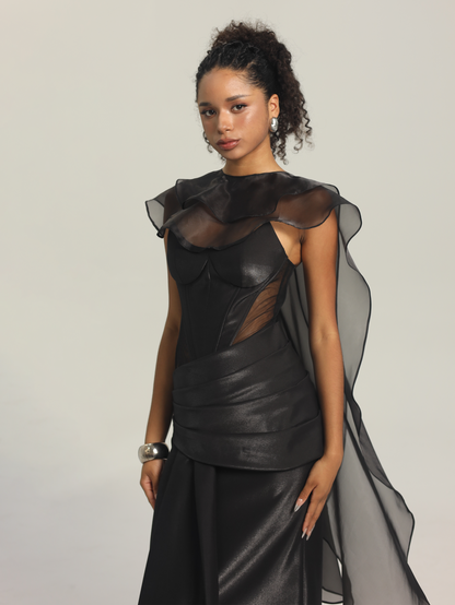 Venus Ivory Sculpted Bodice Corset Maxi Dress With Veil
