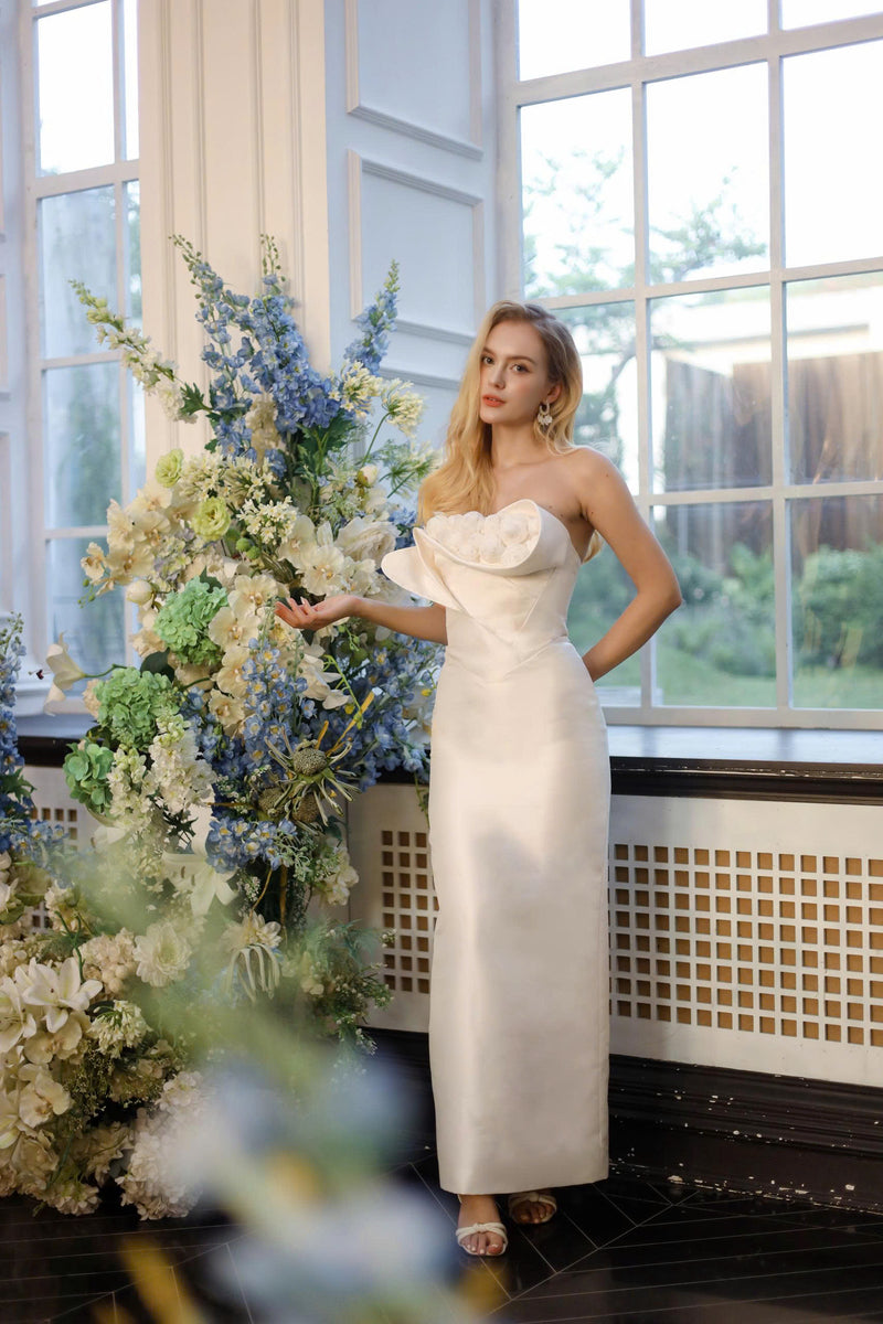 Seraphine Taffeta Bandeau Floral Embellished Maxi Dress