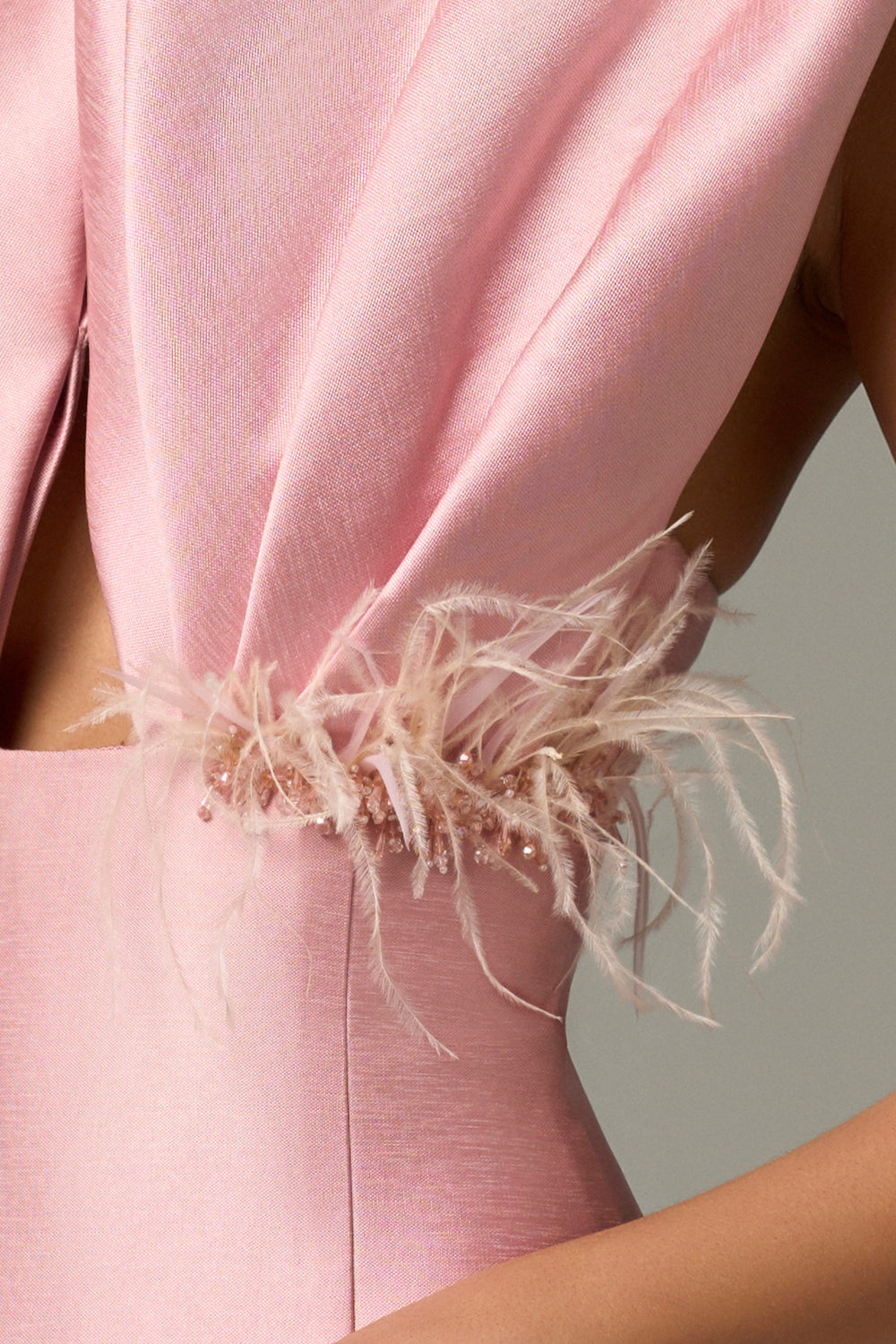 Seeshell Plume Feather & Crystal Embellished Maxi Dress With Draped Bust Cup