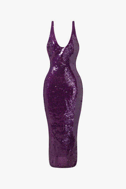 Deep Purple Sequin Scoop Neck Gown