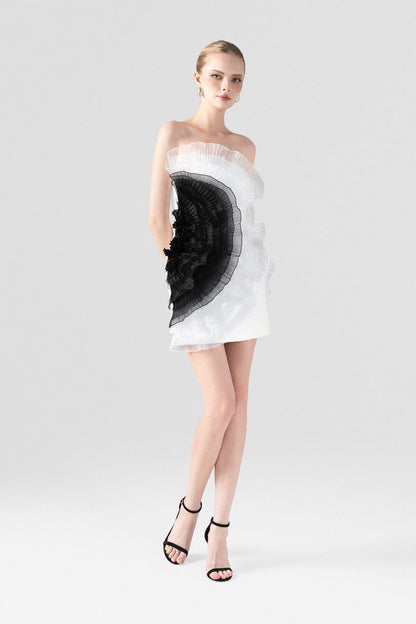 Artistic Black & White Ruffle Mini Dress