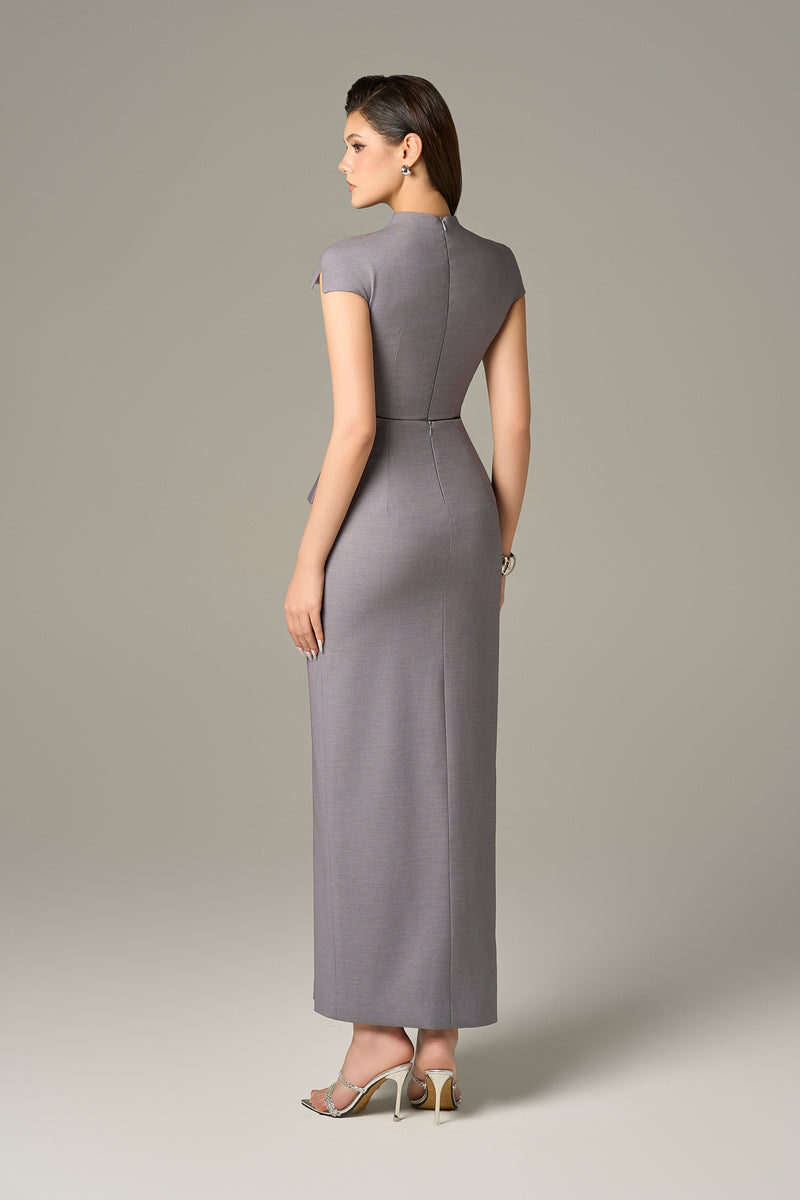 Vogue Short Sleeve Wave Cut-Out Maxi Dress